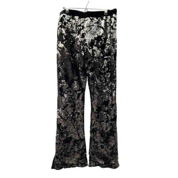 New Pam & Gela Black Sequin Flared Velour Pants Medium Mirror Ball Theme - Picture 8 of 9